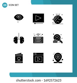 Modern Set of 9 Solid Glyphs Pictograph of control; healthcare; healthcare; health; biology Editable Vector Design Elements