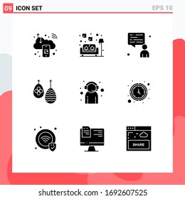 Modern Set of 9 Solid Glyphs Pictograph of customer service; assistant; man; food; easter Editable Vector Design Elements