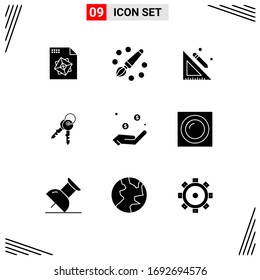 Modern Set of 9 Solid Glyphs and symbols such as dollar; charity; ruler; home; door Editable Vector Design Elements