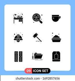 Modern Set of 9 Solid Glyphs and symbols such as worker hat; protection; search; construction; basic Editable Vector Design Elements