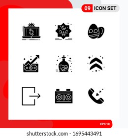 Modern Set of 9 Solid Glyphs Pictograph of halloween; money; stamp; up; graph Editable Vector Design Elements