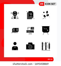 Modern Set of 9 Solid Glyphs and symbols such as invitation; identity; design; user; holiday Editable Vector Design Elements