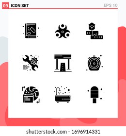 Modern Set of 9 Solid Glyphs Pictograph of gear; setting; health; service; school Editable Vector Design Elements