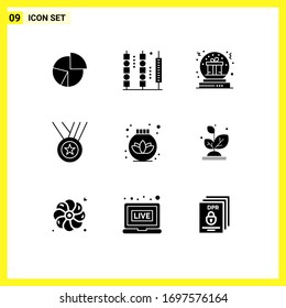Modern Set of 9 Solid Glyphs and symbols such as award; gift; food; christmas; present Editable Vector Design Elements
