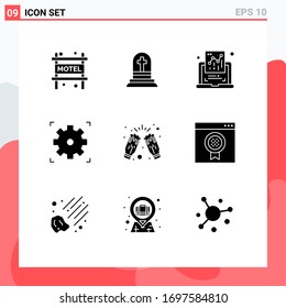 Modern Set of 9 Solid Glyphs and symbols such as party; cheers; document; celebrate; video Editable Vector Design Elements