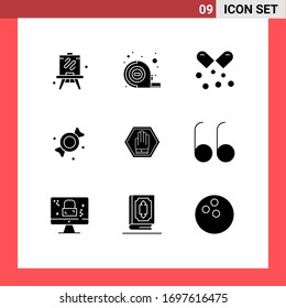 Modern Set of 9 Solid Glyphs and symbols such as traffic; hand; omega; stop; candy Editable Vector Design Elements