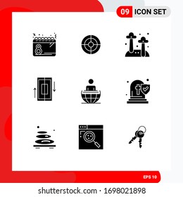 Modern Set of 9 Solid Glyphs Pictograph of smartphone; data; target; synchronization; nature Editable Vector Design Elements