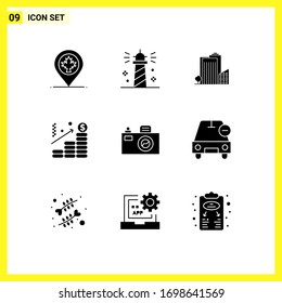 Modern Set of 9 Solid Glyphs and symbols such as graph; chart; water; analysis; tower Editable Vector Design Elements