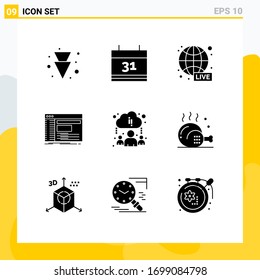 Modern Set of 9 Solid Glyphs Pictograph of online; cloud; news; software; panel Editable Vector Design Elements