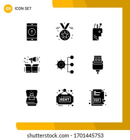 Modern Set of 9 Solid Glyphs Pictograph of company; product; medal; marketing; school Editable Vector Design Elements