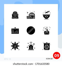 Modern Set of 9 Solid Glyphs and symbols such as id; business; suburban; cards; cooking Editable Vector Design Elements
