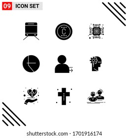 Modern Set of 9 Solid Glyphs Pictograph of analytics; left; computer; arrow; pie Editable Vector Design Elements