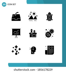 Modern Set of 9 Solid Glyphs Pictograph of performance; management; train; presentation; meeting Editable Vector Design Elements