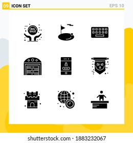 Modern Set of 9 Solid Glyphs Pictograph of lock; house; sport; construction; key Editable Vector Design Elements