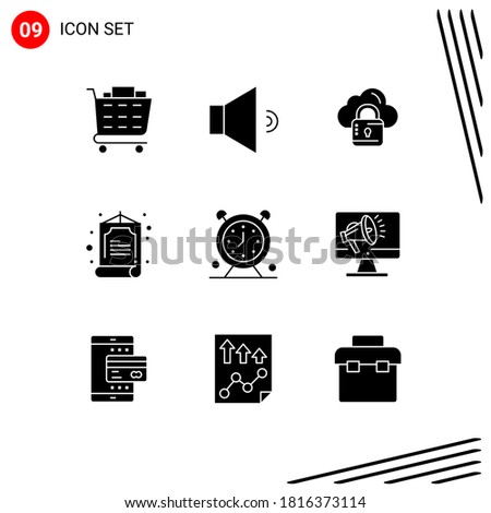 Modern Set of 9 Solid Glyphs Pictograph of timer; schedule; louck; clock; zhihu Editable Vector Design Elements