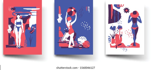 Modern set of abstract art covers or postcards. vector art