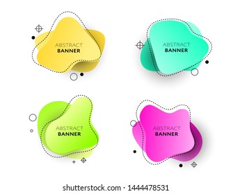 Modern set of abstract banners.  Flat geometric liquid form with neon colors.  Template ready for use in web or print design.

