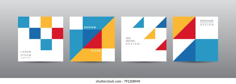 Modern set abstract covers layout design template, geometric design, 4 multicolored, Annual report design, Poster and Banner card, Flat style vector illustration artwork.