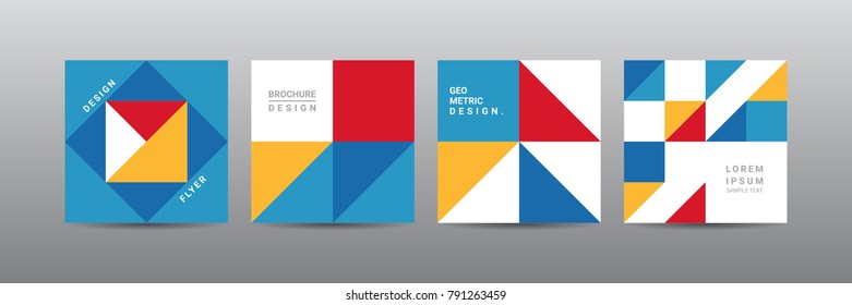Modern set abstract covers layout design template, geometric design, 4 multicolored, Annual report design, Poster and Banner card, Flat style vector illustration artwork.