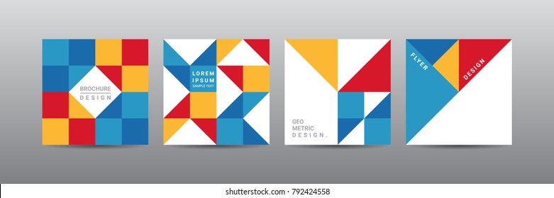 Modern set abstract covers layout design template, geometric design, 4 multicolored, Annual report design, Poster and Banner card, Flat style vector illustration artwork.