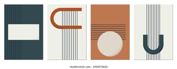 Conjunto moderno de composiciones abstractas y minimalistas. La decoración de las paredes de estilo boho. Composiciones y formas geométricas modernas. Carteles con formas geométricas, vector. Perfecto para el diseño de una postal o de un folleto