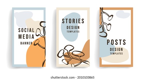 Modern set with Abstract vector plant designs for prints, covers, wallpapers,greeting cards, invitations, for background, stories, banners, mobile apps, cosmetics, business cards with space for text