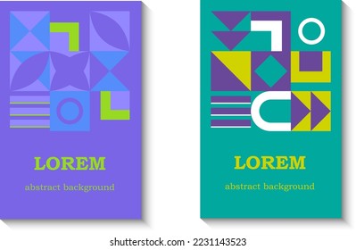 Modern set of backgrounds with abstract shapes. Minimalistic templates in the Bauhaus style with geometric shapes - circles, triangles and squares. Vector illustration. Creative cover for magazine