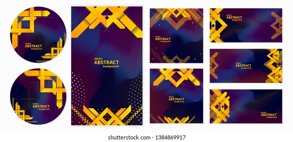Modern set of banner different forms geometric art frames abstract background textured business template dark blue and orange