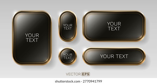 Modern set of black and gold UI buttons and frames. Shiny user interface graphic elements for web design. Vector illustration