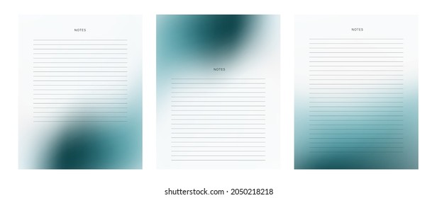 Modern set of  blanks, pages for notes. Abstract vector backgrounds with emerald or deep green color spots.
