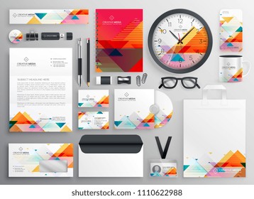 modern set of brand stationery items with abstract shapes