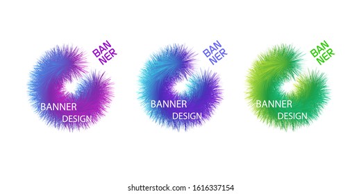Modern set of bright abstract banners.Gradient trendy colors for design.Set for advertising labels .Multi-colored fur .Vector illustration.	