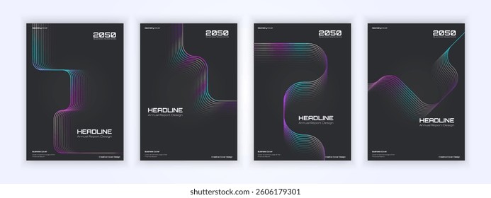 Modern set of business cover designs with a dark, minimalistic background