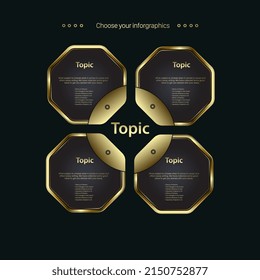 Moderno SET de Botones acero de color dorado web sobre color de fondo negro en un diseño de fondo oscuro, un grupo de plantillas de gráficos de opciones de conjunto premium, vector, ilustración