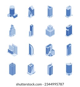 Modern Set of Corporate Buildings Isometric Icons 

