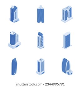 Modern Set of Corporate Buildings Isometric Icons 


