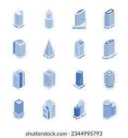 Modern Set of Corporate Buildings Isometric Icons 

