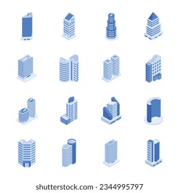 Modern Set of Corporate Buildings Isometric Icons 

