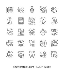 Modern set of dentist clinic icons. Premium medicine symbol collection. Vector stomatology illustration. Line orthodontic pictogram pack.