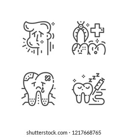Modern set of dentist clinic icons. Premium medicine symbol collection. Vector stomatology illustration. Line orthodontic pictogram pack.