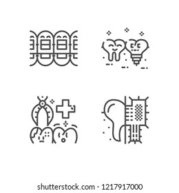 Modern set of dentist clinic icons. Premium medicine symbol collection. Vector stomatology illustration. Line orthodontic pictogram pack.
