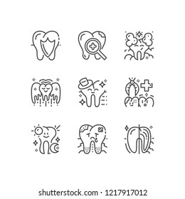 Modern set of dentist clinic icons. Premium medicine symbol collection. Vector stomatology illustration. Line orthodontic pictogram pack.