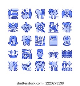 Modern set of dentist clinic icons. Premium medicine symbol collection. Vector stomatology illustration. Line orthodontic pictogram pack.