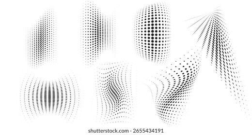 Conjunto moderno de diferentes Ilustraciones vectoriales de patrón de puntos de semitono abstracto para el fondo