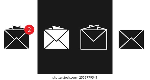 Moderno conjunto de iconos de sobres, con diseños vibrantes y sutiles alertas de notificación. Perfecto para notificaciones por correo electrónico, App de mensajería o proyectos digitales creativos. Concepto de Ilustración vectorial