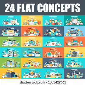 Modern set of flat concept web banner of Cloud Computing, E-Banking, E-Commerce, Marketing, Teamwork, Education, SEO, Development. Conceptual vector illustration for web and graphic design, website.