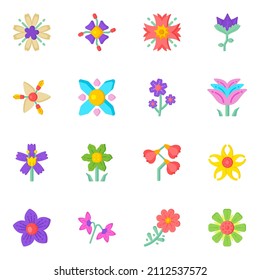 Modern Set of Flowers Flat Icons with Editable Facility 

