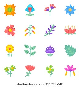 Modern Set of Flowers Flat Icons with Editable Facility 


