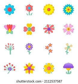 Modern Set of Flowers Flat Icons with Editable Facility 

