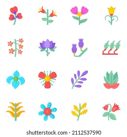 Modern Set of Flowers Flat Icons with Editable Facility 

